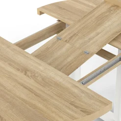 IDMarket Table à manger extensible ronde bois et blanc 110-150 cm pour 4 à 6 personnes* Tables|Tables Et Chaises