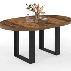 IDMarket Table à manger extensible ronde 4-6 personnes bois foncé effet vieilli et noir* Tables|Tables Et Chaises