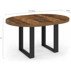 IDMarket Table à manger extensible ronde 4-6 personnes bois foncé effet vieilli et noir* Tables|Tables Et Chaises