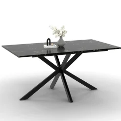 IDMarket Table à manger extensible effet marbre noir* Collection Design|Collection Moderne
