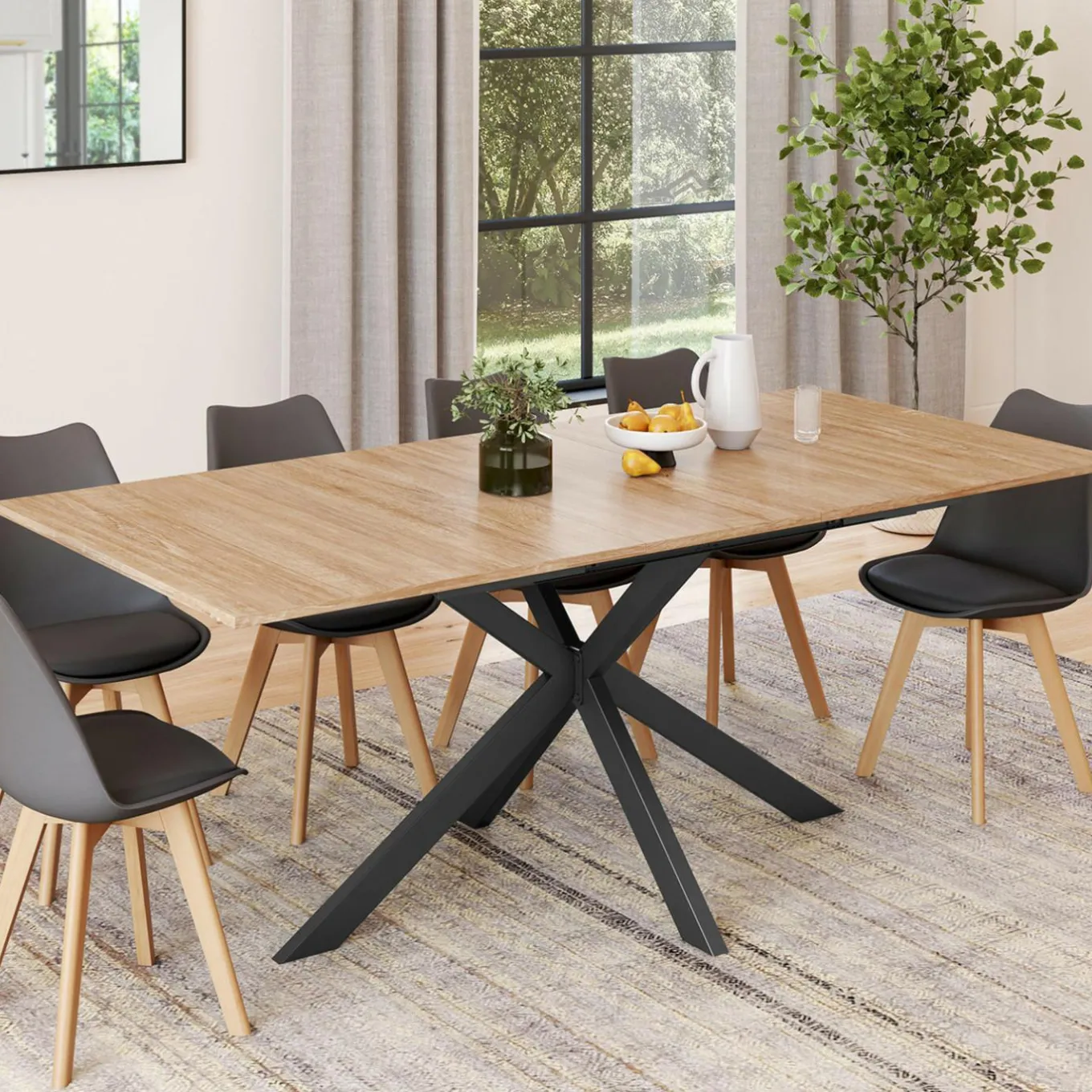 IDMarket Table à manger extensible 6-10 personnes bois et noir 160-200 cm* Collection Industrielle|Salle À Manger Complète