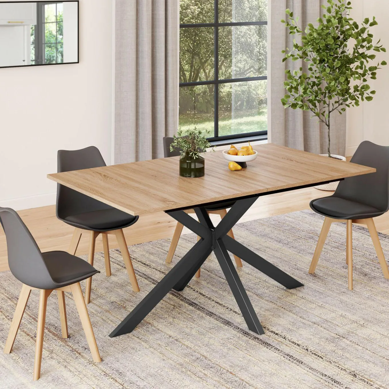 IDMarket Table à manger extensible 6-10 personnes bois et noir 160-200 cm* Collection Industrielle|Salle À Manger Complète