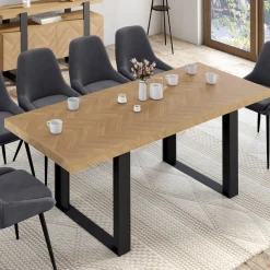 IDMarket Table à manger extensible rectangulaire effet chevrons et noir* Collection Design|Tables