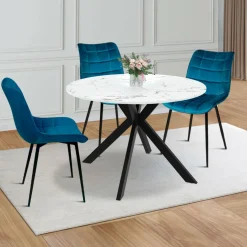 IDMarket Table à manger extensible ronde 4-10 personnes pied araignée noir plateau effet marbre blanc 110-200 cm* Collection Design|Collection Moderne