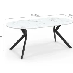 IDMarket Table à manger extensible ronde 4-10 personnes pied araignée noir plateau effet marbre blanc 110-200 cm* Collection Design|Collection Moderne