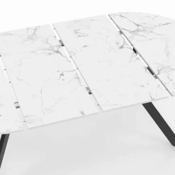 IDMarket Table à manger extensible ronde 4-10 personnes pied araignée noir plateau effet marbre blanc 110-200 cm* Collection Design|Collection Moderne