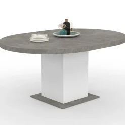 IDMarket Table à manger extensible ronde 4-8 personnes béton et blanc 120-160 cm* Meubles En Bois|Tables