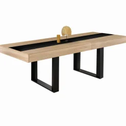 IDMarket Table à manger extensible 6-10 personnes bois et bande centrale noire* Collection Moderne|Salle À Manger Complète