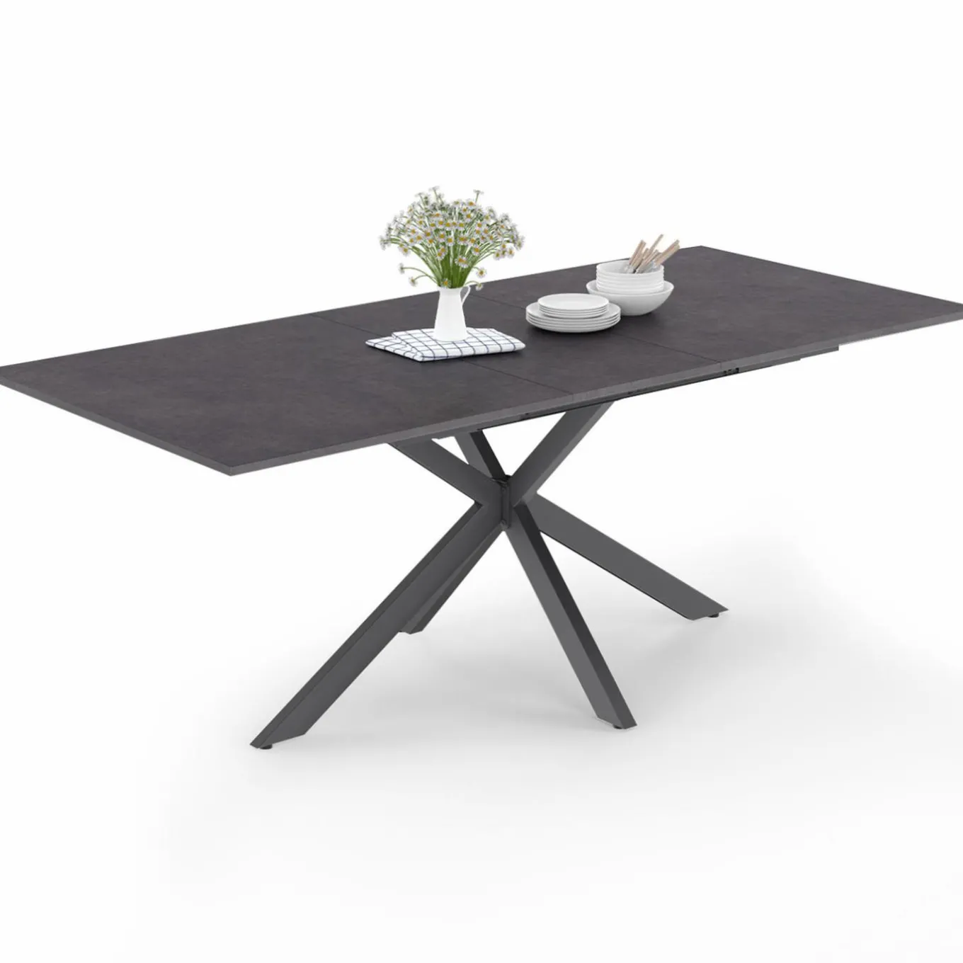 IDMarket Table à manger extensible 6 à 10 personnes avec plateau effet béton pied araignée* Collection Design|Tables
