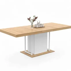 IDMarket Table à manger extensible rectangulaire bois façon hêtre et blanc* Tables|Tables Et Chaises