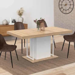 IDMarket Table à manger extensible rectangulaire bois façon hêtre et blanc* Tables|Tables Et Chaises