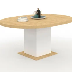IDMarket Table à manger extensible ronde 4-8 personnes bois et blanc 120-160 cm* Meubles En Bois|Tables