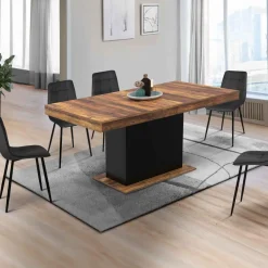 IDMarket Table à manger extensible rectangle bois foncé et noir* Collection Vintage|Tables