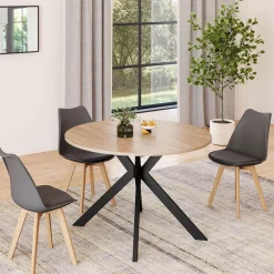 IDMarket Table à manger extensible ronde 110-200 cm 4-10 personnes bois et pied araignée noir* Tables