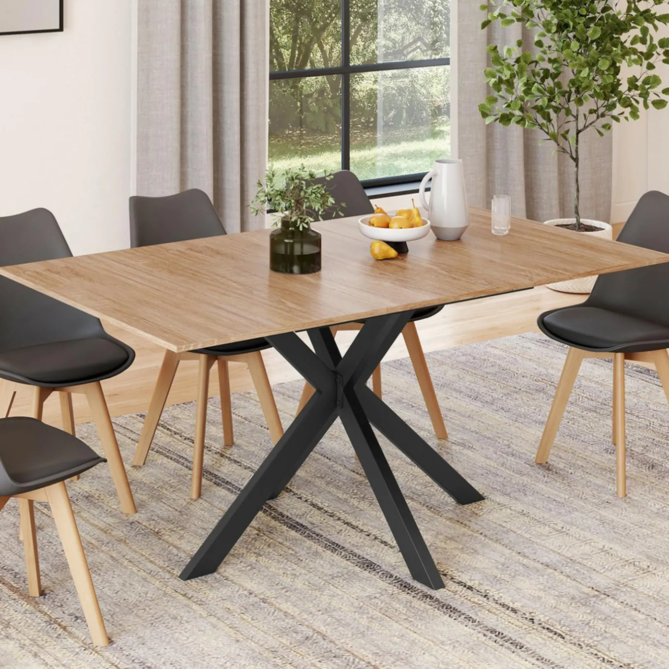 IDMarket Table à manger extensible rectangle 120-160 cm 4-8 personnes pied araignée bois et noir* Tables|Tables Et Chaises