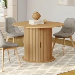 IDMarket Table à manger extensible ronde 4-8 personnes pied lattes avec rangement 110-150 cm* Meubles En Bois|Tables