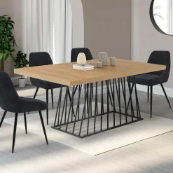 IDMarket Table à manger extensible rectangle 160-200 cm 6-10 personnes plateau bois et pied filaire en métal noir* Tables Et Chaises|Tables