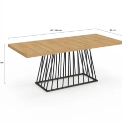 IDMarket Table à manger extensible rectangle 160-200 cm 6-10 personnes plateau bois et pied filaire en métal noir* Tables Et Chaises|Tables