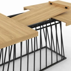 IDMarket Table à manger extensible rectangle 160-200 cm 6-10 personnes plateau bois et pied filaire en métal noir* Tables Et Chaises|Tables