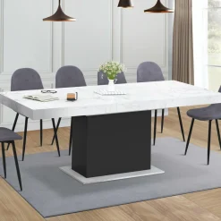 IDMarket Table à manger extensible 160-200 cm 6-10 personnes plateau effet marbre blanc pied noir* Tables|Tables Et Chaises