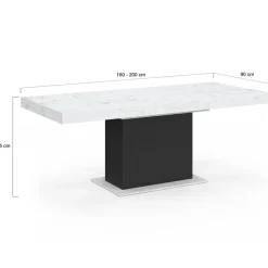 IDMarket Table à manger extensible 160-200 cm 6-10 personnes plateau effet marbre blanc pied noir* Tables|Tables Et Chaises
