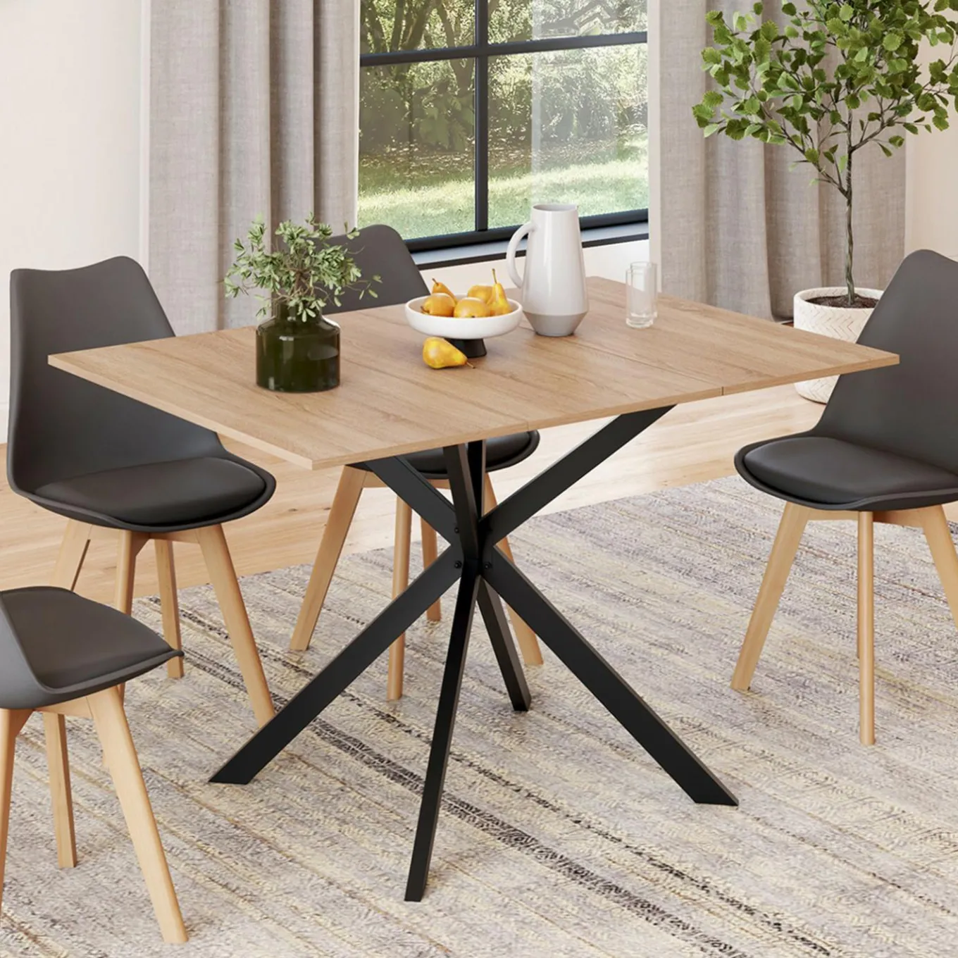 IDMarket Table à manger extensible carrée 80-120 cm 4-6 personnes pied araignée bois et noir* Tables|Tables Et Chaises