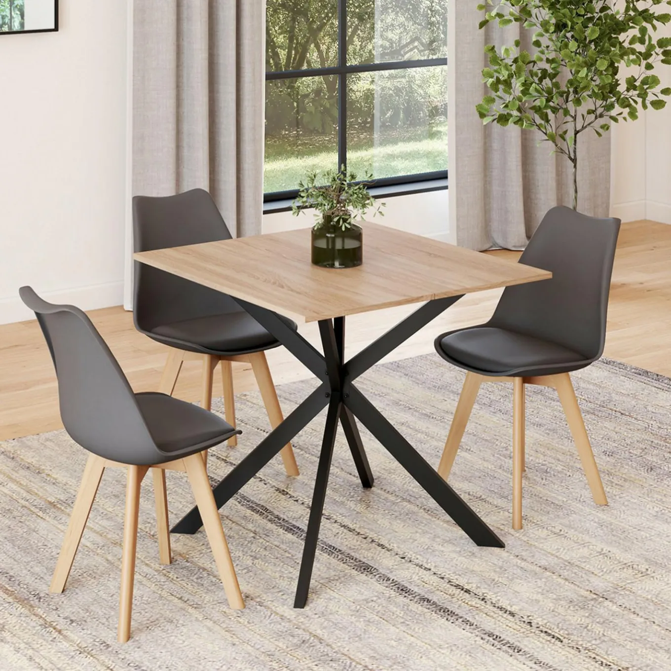 IDMarket Table à manger extensible carrée 80-120 cm 4-6 personnes pied araignée bois et noir* Tables|Tables Et Chaises
