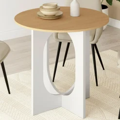 IDMarket Table à manger fixe ronde 4 personnes pied arc blanc et bois 80 cm* Meubles Blancs|Meubles En Bois