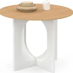 IDMarket Table à manger fixe ronde 4 personnes pied arc blanc et bois 80 cm* Meubles Blancs|Meubles En Bois