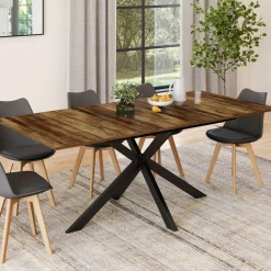 IDMarket Table à manger industrielle extensible 6-10 personnes bois foncé 160-200 cm* Collection Vintage|Tables
