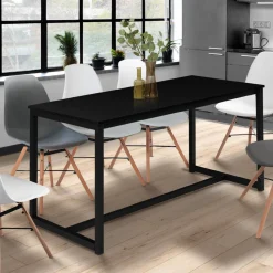 IDMarket Table à manger noire extensible style industriel* Collection Design|Collection Moderne