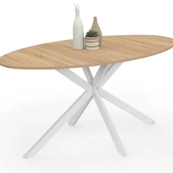 IDMarket Table à manger ovale 150 cm 8 personnes plateau bois et pied araignée métal blanc* Collection Industrielle|Salle À Manger Complète