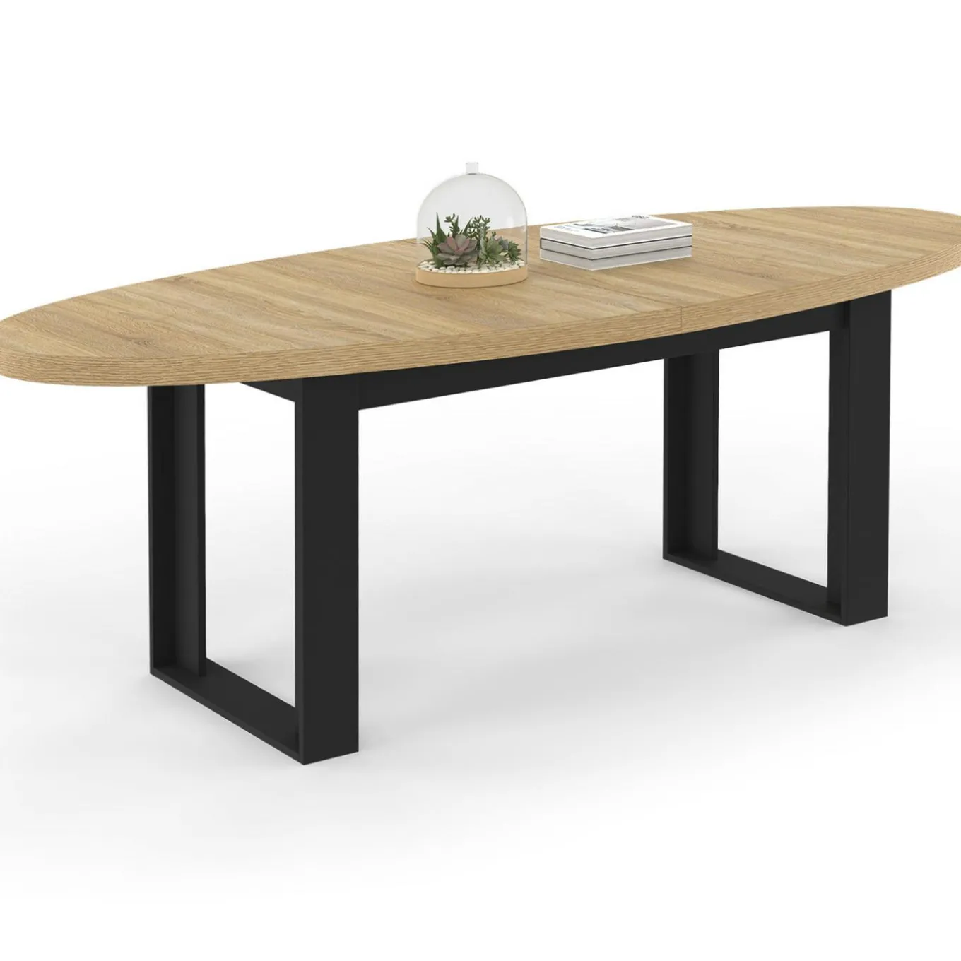 IDMarket Table à manger ovale 200 cm 8 personnes bois et noir style industriel* Meubles En Bois|Salle À Manger Complète