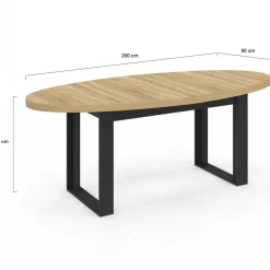 IDMarket Table à manger ovale 200 cm 8 personnes bois et noir style industriel* Meubles En Bois|Salle À Manger Complète
