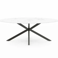 IDMarket Table à manger ovale métal noir et plateau effet marbre blanc* Collection Design|Tables