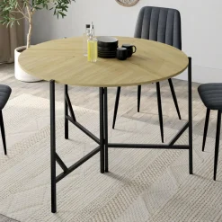 IDMarket Table à manger pliante ronde 4 personnes 110 cm bois et noir style industriel* Tables Et Chaises|Tables