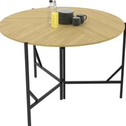 IDMarket Table à manger pliante ronde 4 personnes 110 cm bois et noir style industriel* Tables Et Chaises|Tables