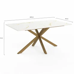 IDMarket Table à manger rectangle 8 personnes 160 cm pied araignée laiton et plateau effet marbre blanc* Collection Design|Tables
