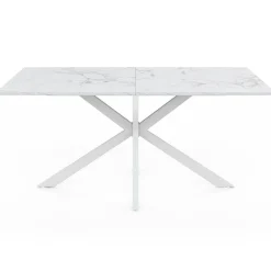 IDMarket Table à manger rectangle 160 cm 8 personnes pied araignée blanc plateau effet marbre blanc* Salle À Manger Complète|Tables Et Chaises