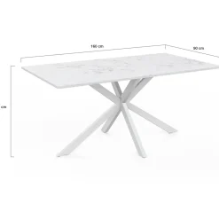 IDMarket Table à manger rectangle 160 cm 8 personnes pied araignée blanc plateau effet marbre blanc* Salle À Manger Complète|Tables Et Chaises