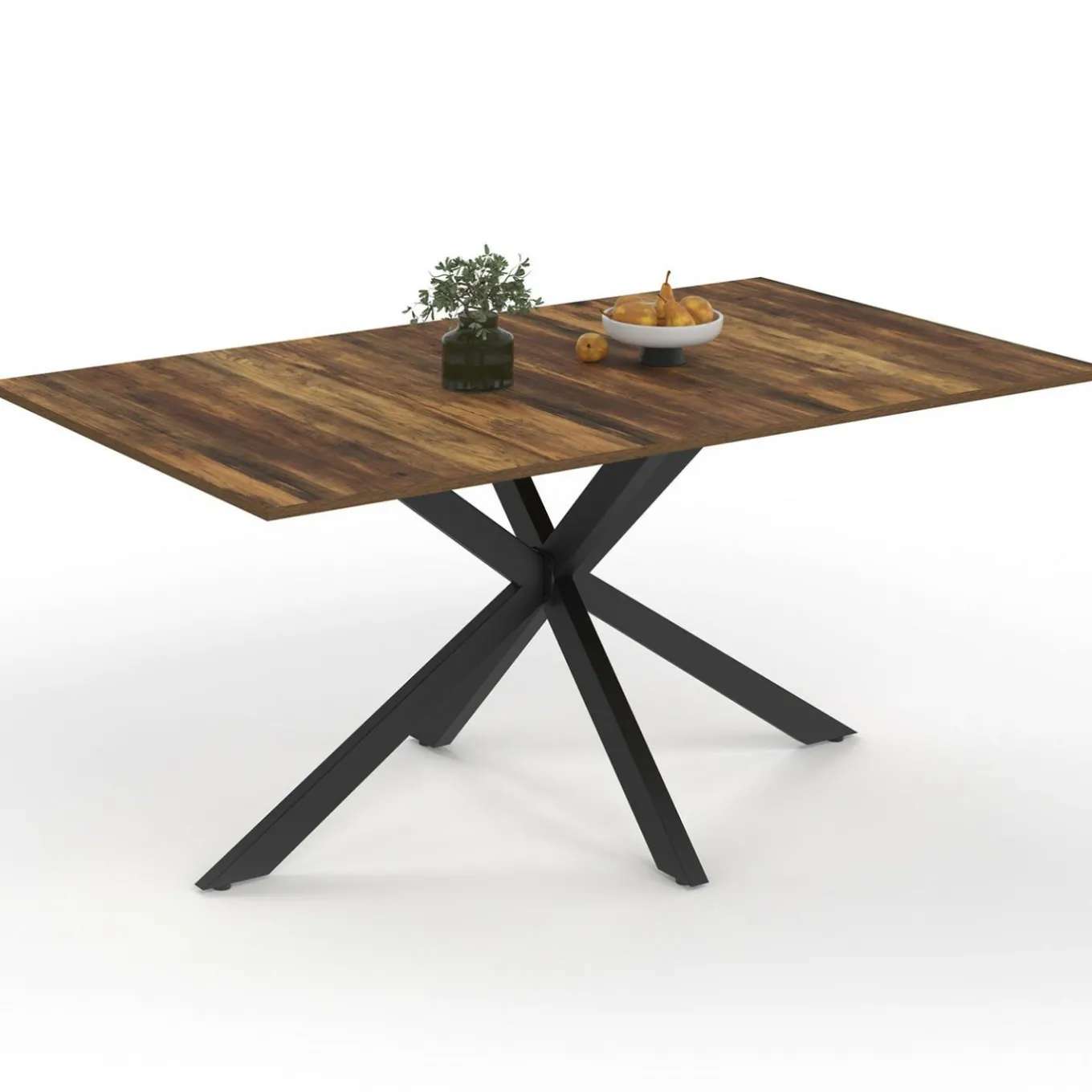IDMarket Table à manger rectangle plateau bois foncé 160 cm pied araignée noir 8 personnes* Collection Vintage|Salle À Manger Complète