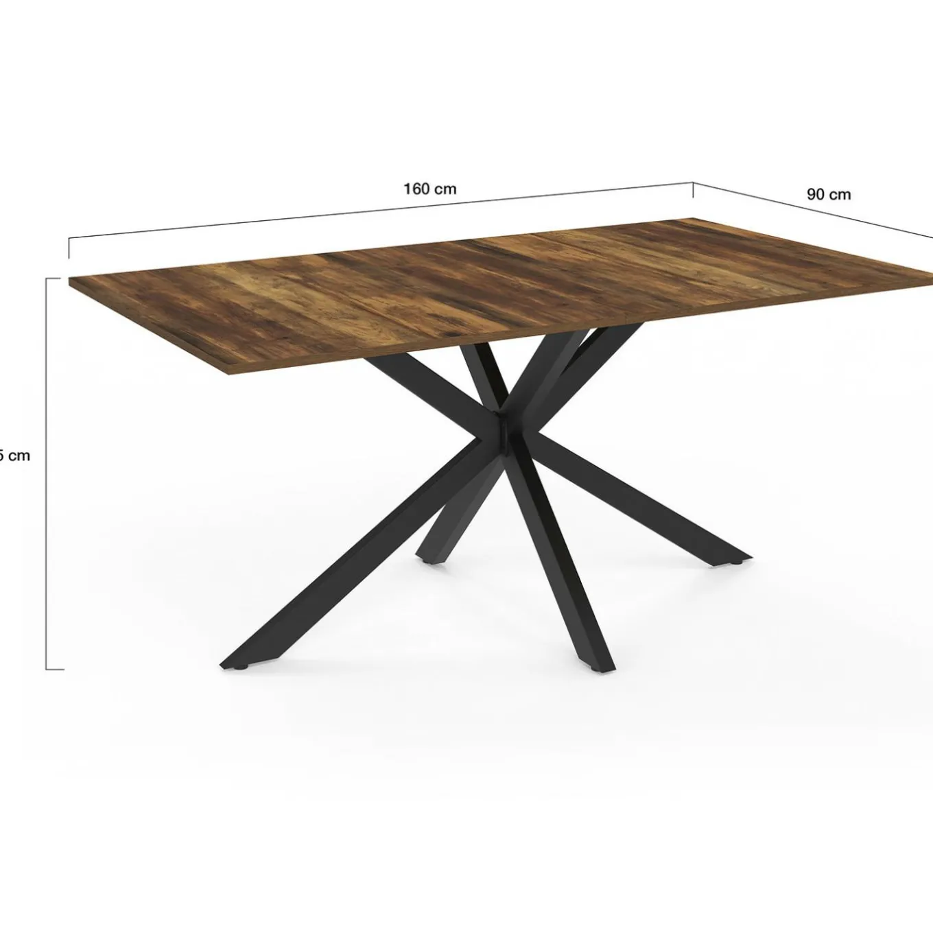 IDMarket Table à manger rectangle plateau bois foncé 160 cm pied araignée noir 8 personnes* Collection Vintage|Salle À Manger Complète