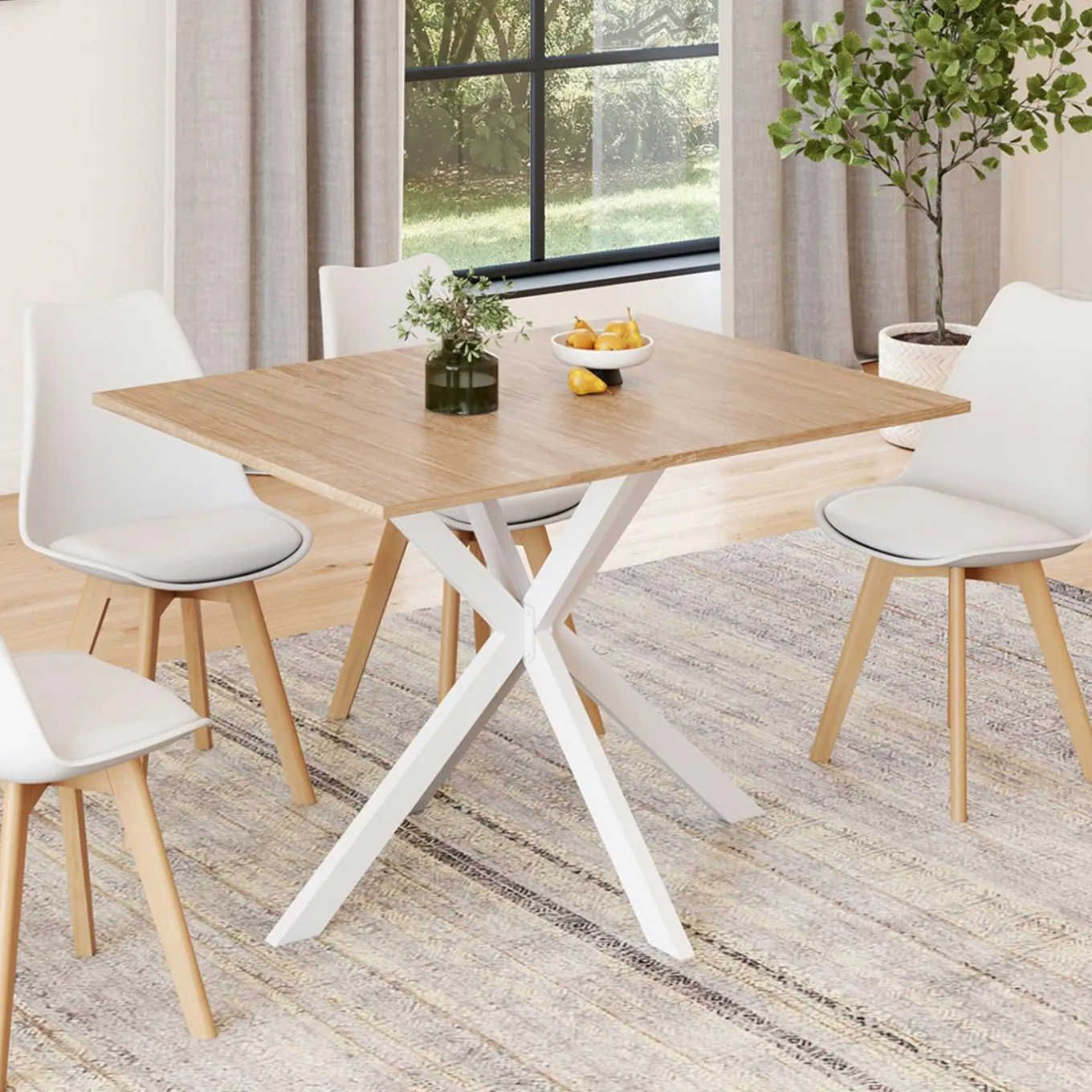 IDMarket Table à manger rectangle plateau bois 110 cm pied araignée blanc 6 personnes* Tables|Collection Industrielle