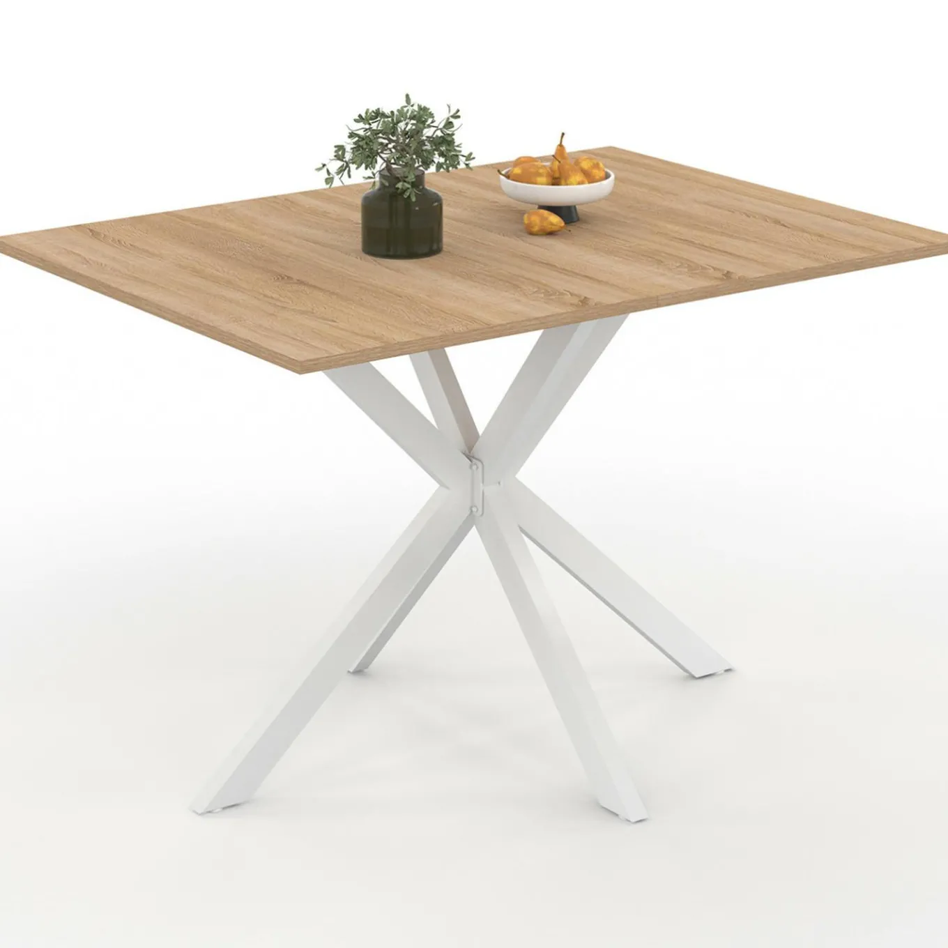 IDMarket Table à manger rectangle plateau bois 110 cm pied araignée blanc 6 personnes* Tables|Collection Industrielle