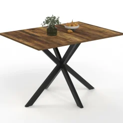 IDMarket Table à manger rectangle plateau bois foncé 110 cm pied araignée noir 6 personnes* Collection Vintage|Tables Et Chaises