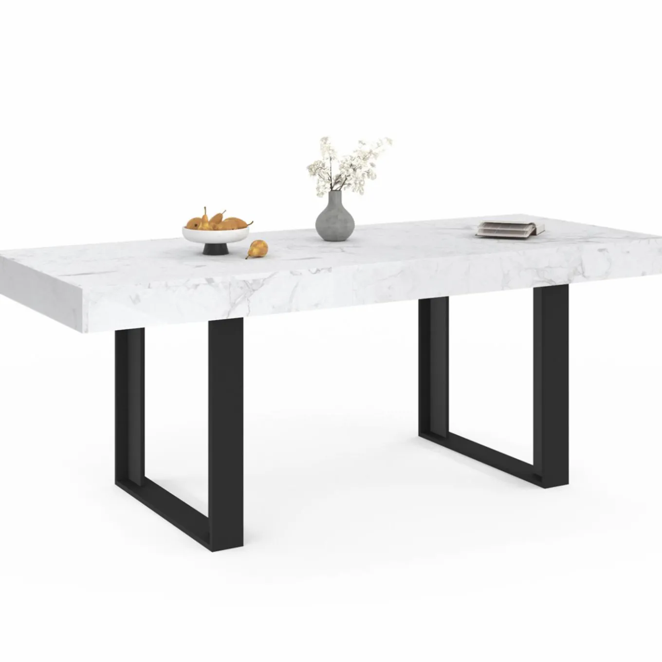 IDMarket Table à manger rectangulaire extensible effet marbre et noir* Collection Design|Tables