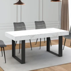 IDMarket Table à manger rectangulaire extensible effet marbre et noir* Collection Design|Tables