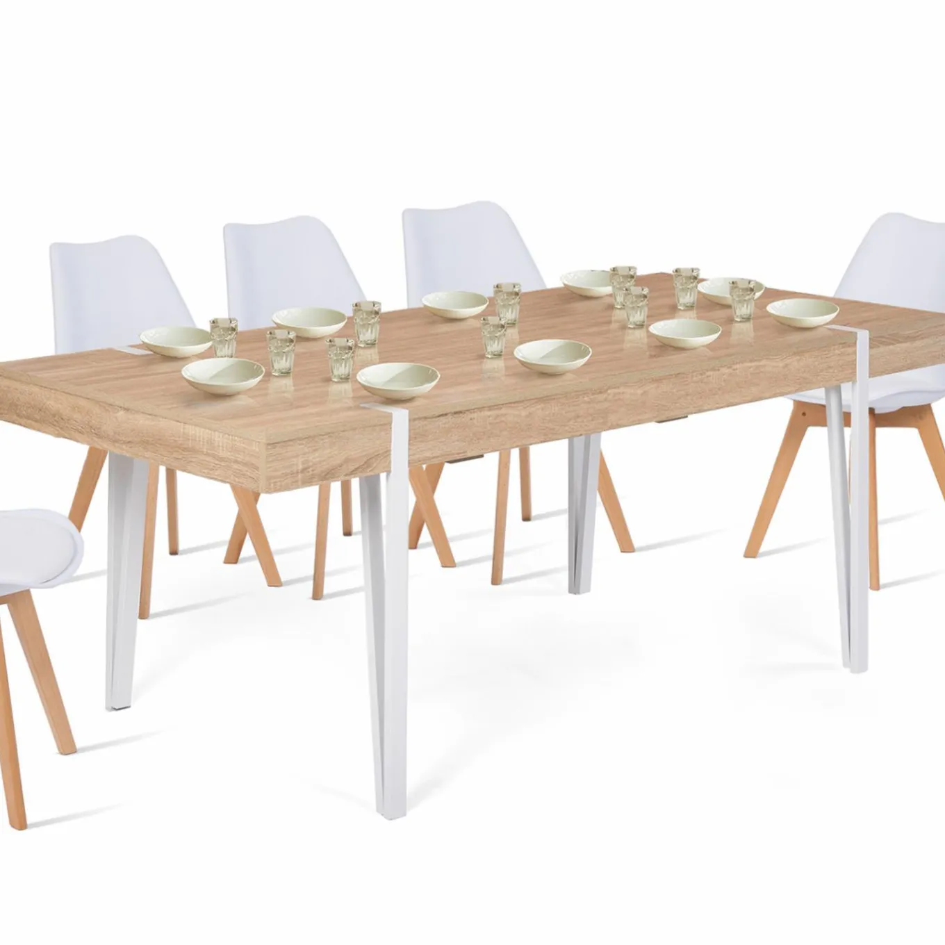 IDMarket Table à manger rectangulaire 10 personnes 200 cm bois et pieds épingle blanc* Meubles En Bois|Tables