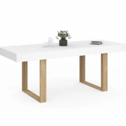 IDMarket Table à manger rectangulaire extensible blanche et bois 160-200 cm* Collection Design|Tables