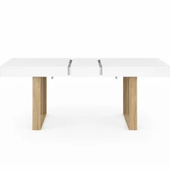 IDMarket Table à manger rectangulaire extensible blanche et bois 160-200 cm* Collection Design|Tables